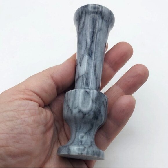 Vintage Carved Polished Miniature Marble Bud Vase Grey w/ Black Veins - Picture 5 of 5